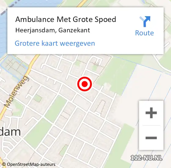 Locatie op kaart van de 112 melding: Ambulance Met Grote Spoed Naar Heerjansdam, Ganzekant op 14 juli 2023 17:48