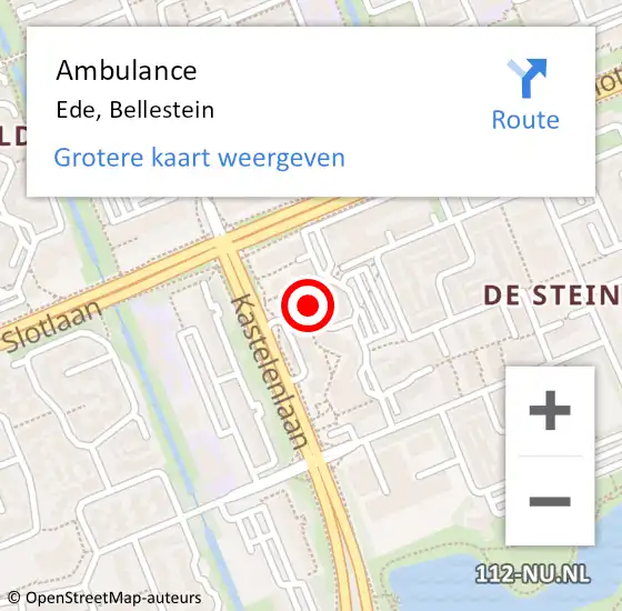 Locatie op kaart van de 112 melding: Ambulance Ede, Bellestein op 14 juli 2023 18:44