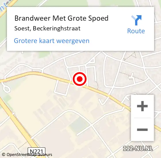 Locatie op kaart van de 112 melding: Brandweer Met Grote Spoed Naar Soest, Beckeringhstraat op 14 juli 2023 18:45