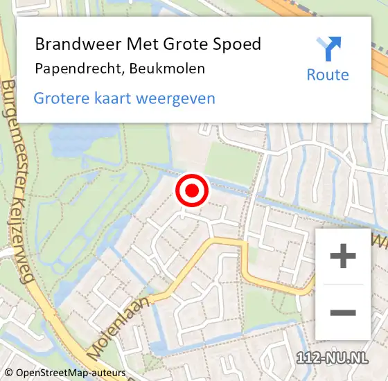 Locatie op kaart van de 112 melding: Brandweer Met Grote Spoed Naar Papendrecht, Beukmolen op 14 juli 2023 18:58