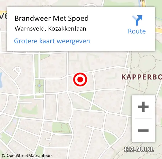 Locatie op kaart van de 112 melding: Brandweer Met Spoed Naar Warnsveld, Kozakkenlaan op 14 juli 2023 19:02