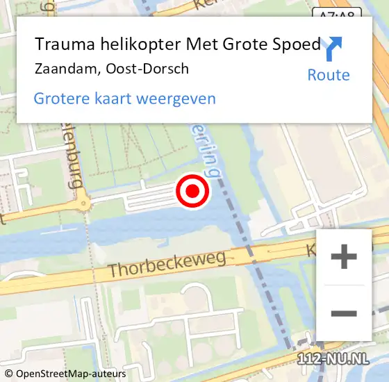 Locatie op kaart van de 112 melding: Trauma helikopter Met Grote Spoed Naar Zaandam, Oost-Dorsch op 14 juli 2023 19:38