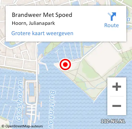 Locatie op kaart van de 112 melding: Brandweer Met Spoed Naar Hoorn, Julianapark op 14 juli 2023 19:52