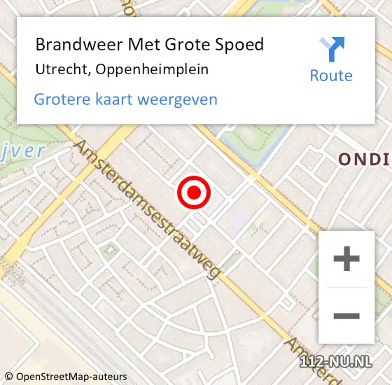 Locatie op kaart van de 112 melding: Brandweer Met Grote Spoed Naar Utrecht, Oppenheimplein op 14 juli 2023 20:18