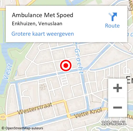 Locatie op kaart van de 112 melding: Ambulance Met Spoed Naar Enkhuizen, Venuslaan op 14 juli 2023 20:56