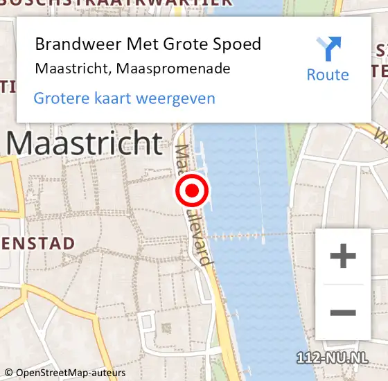 Locatie op kaart van de 112 melding: Brandweer Met Grote Spoed Naar Maastricht, Maaspromenade op 14 juli 2023 21:35