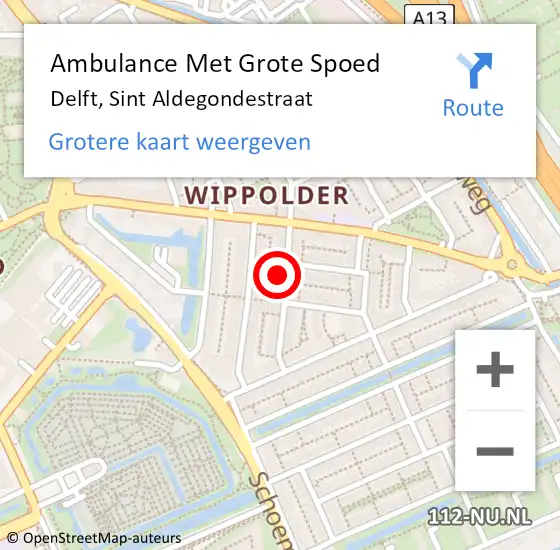 Locatie op kaart van de 112 melding: Ambulance Met Grote Spoed Naar Delft, Sint Aldegondestraat op 14 juli 2023 21:37