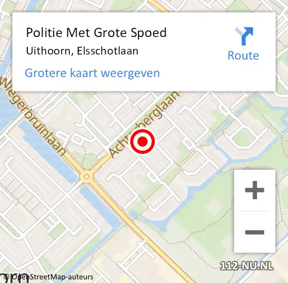 Locatie op kaart van de 112 melding: Politie Met Grote Spoed Naar Uithoorn, Elsschotlaan op 14 juli 2023 22:13
