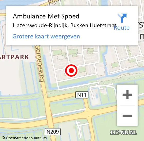 Locatie op kaart van de 112 melding: Ambulance Met Spoed Naar Hazerswoude-Rijndijk, Busken Huetstraat op 14 juli 2023 23:40