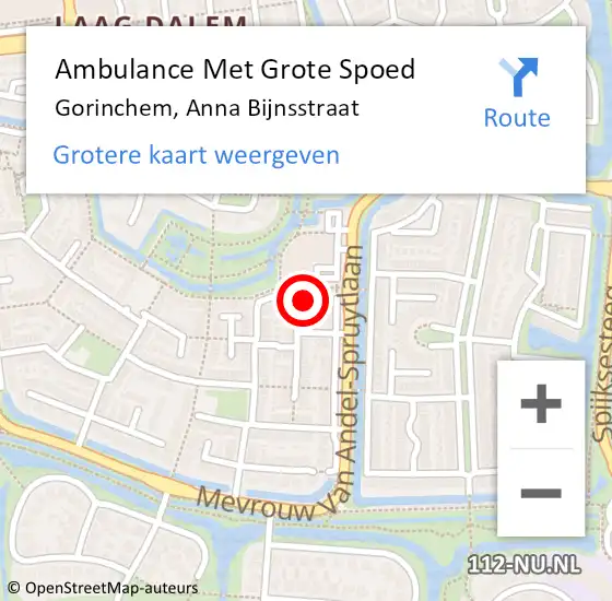 Locatie op kaart van de 112 melding: Ambulance Met Grote Spoed Naar Gorinchem, Anna Bijnsstraat op 14 juli 2023 23:48