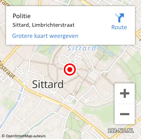 Locatie op kaart van de 112 melding: Politie Sittard, Limbrichterstraat op 15 juli 2023 00:09