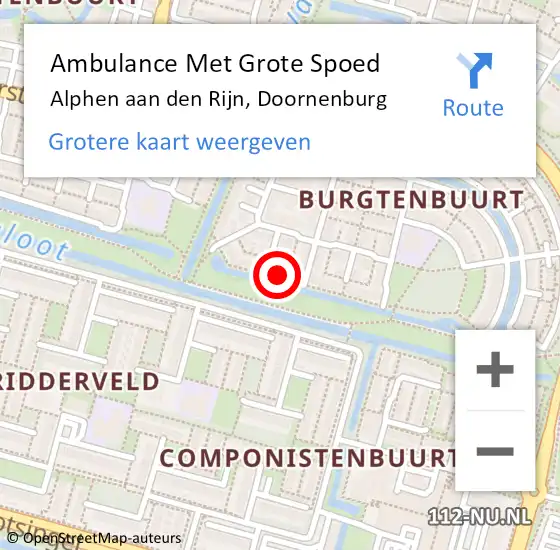 Locatie op kaart van de 112 melding: Ambulance Met Grote Spoed Naar Alphen aan den Rijn, Doornenburg op 15 juli 2023 00:32