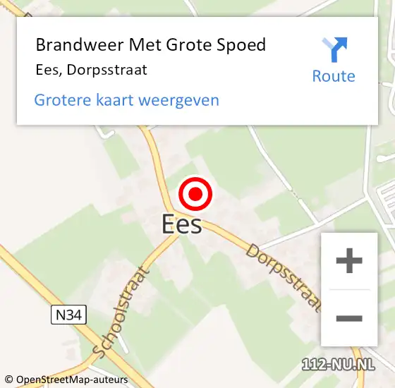 Locatie op kaart van de 112 melding: Brandweer Met Grote Spoed Naar Ees, Dorpsstraat op 15 juli 2023 00:42