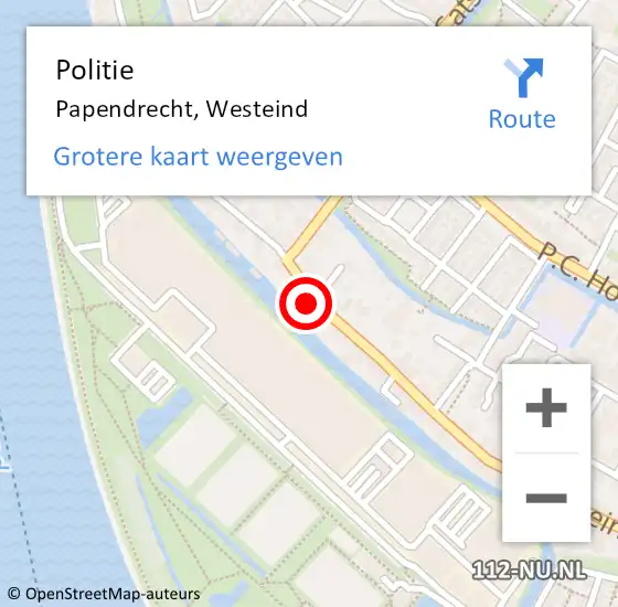 Locatie op kaart van de 112 melding: Politie Papendrecht, Westeind op 15 juli 2023 00:47