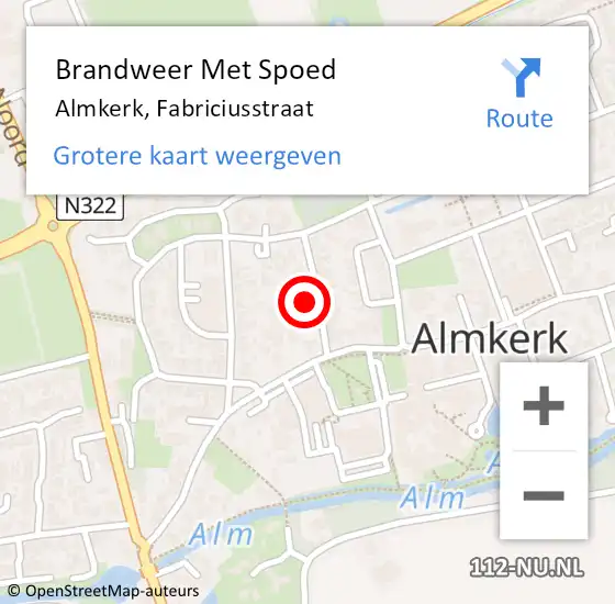 Locatie op kaart van de 112 melding: Brandweer Met Spoed Naar Almkerk, Fabriciusstraat op 15 juli 2023 01:23