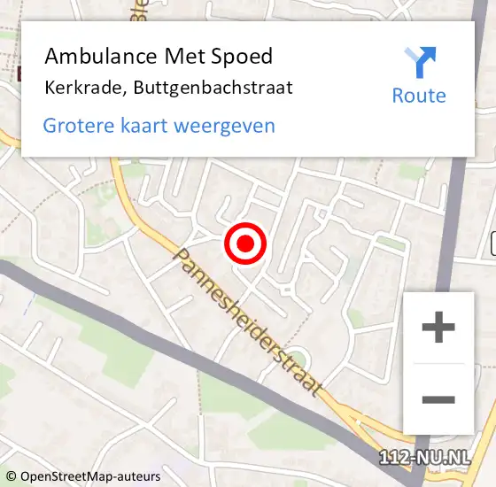 Locatie op kaart van de 112 melding: Ambulance Met Spoed Naar Kerkrade, Buttgenbachstraat op 1 september 2014 17:53