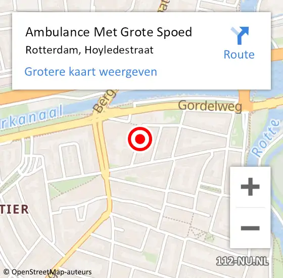 Locatie op kaart van de 112 melding: Ambulance Met Grote Spoed Naar Rotterdam, Hoyledestraat op 15 juli 2023 01:39