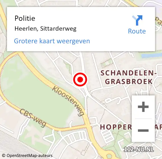 Locatie op kaart van de 112 melding: Politie Heerlen, Sittarderweg op 15 juli 2023 01:55