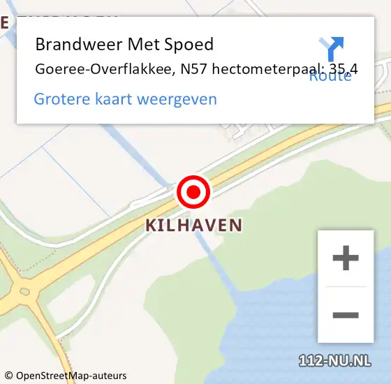 Locatie op kaart van de 112 melding: Brandweer Met Spoed Naar Goeree-Overflakkee, N57 hectometerpaal: 35,4 op 15 juli 2023 02:07