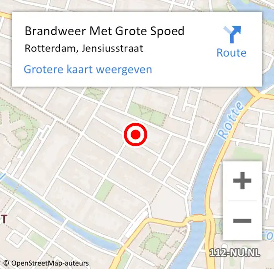Locatie op kaart van de 112 melding: Brandweer Met Grote Spoed Naar Rotterdam, Jensiusstraat op 15 juli 2023 02:43