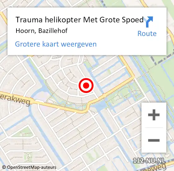 Locatie op kaart van de 112 melding: Trauma helikopter Met Grote Spoed Naar Hoorn, Bazillehof op 15 juli 2023 03:13