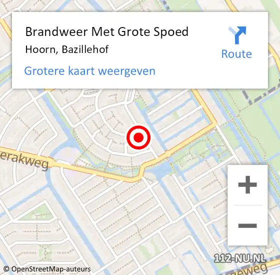 Locatie op kaart van de 112 melding: Brandweer Met Grote Spoed Naar Hoorn, Bazillehof op 15 juli 2023 03:20