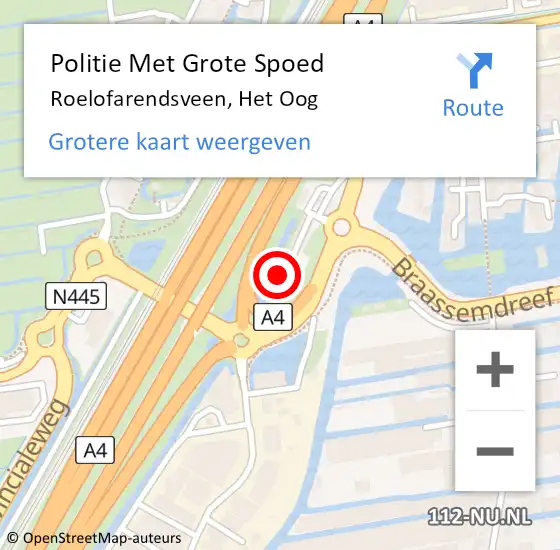 Locatie op kaart van de 112 melding: Politie Met Grote Spoed Naar Roelofarendsveen, Het Oog op 15 juli 2023 03:45