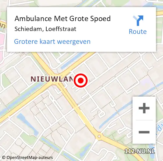Locatie op kaart van de 112 melding: Ambulance Met Grote Spoed Naar Schiedam, Loeffstraat op 15 juli 2023 03:53