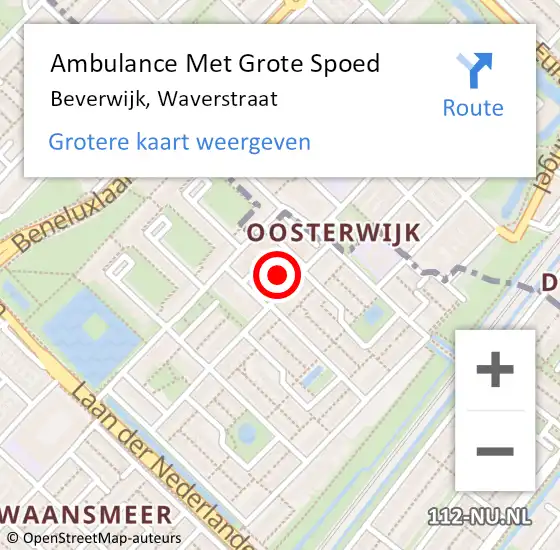 Locatie op kaart van de 112 melding: Ambulance Met Grote Spoed Naar Beverwijk, Waverstraat op 15 juli 2023 04:21