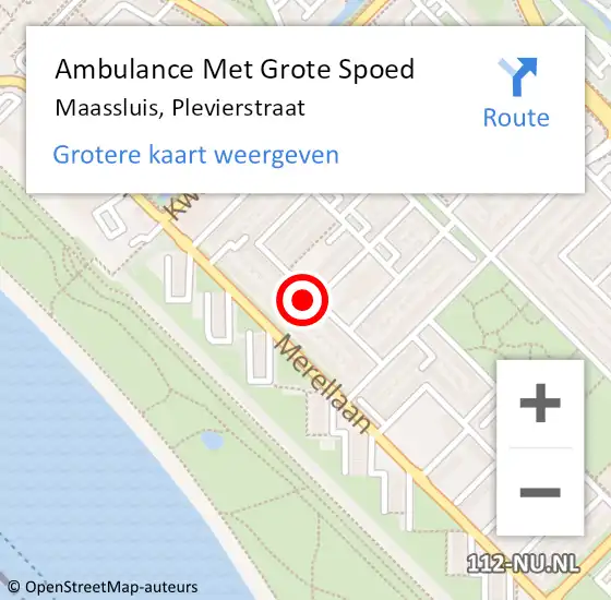 Locatie op kaart van de 112 melding: Ambulance Met Grote Spoed Naar Maassluis, Plevierstraat op 15 juli 2023 04:22