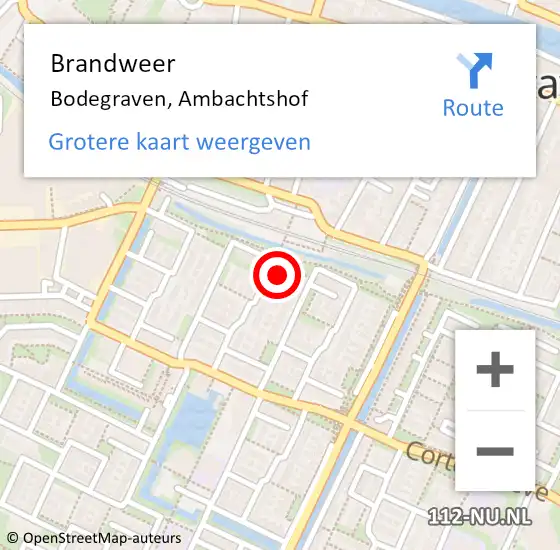 Locatie op kaart van de 112 melding: Brandweer Bodegraven, Ambachtshof op 15 juli 2023 06:46