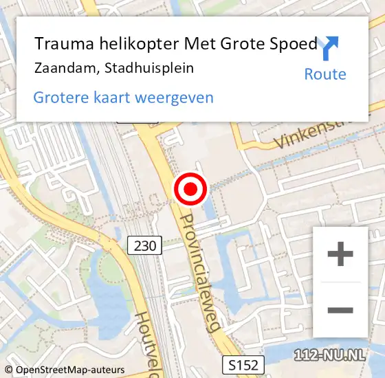 Locatie op kaart van de 112 melding: Trauma helikopter Met Grote Spoed Naar Zaandam, Stadhuisplein op 15 juli 2023 06:48