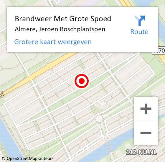 Locatie op kaart van de 112 melding: Brandweer Met Grote Spoed Naar Almere, Jeroen Boschplantsoen op 15 juli 2023 07:26