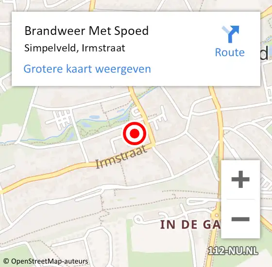 Locatie op kaart van de 112 melding: Brandweer Met Spoed Naar Simpelveld, Irmstraat op 15 juli 2023 08:43