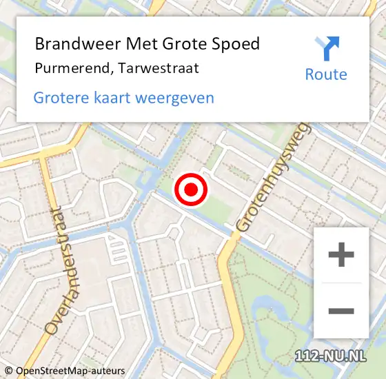 Locatie op kaart van de 112 melding: Brandweer Met Grote Spoed Naar Purmerend, Tarwestraat op 15 juli 2023 09:16