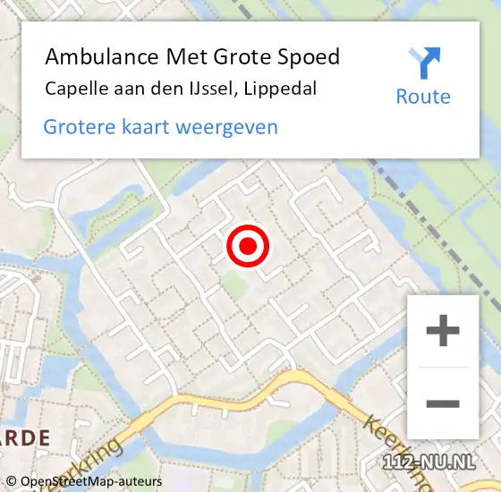 Locatie op kaart van de 112 melding: Ambulance Met Grote Spoed Naar Capelle aan den IJssel, Lippedal op 15 juli 2023 09:21