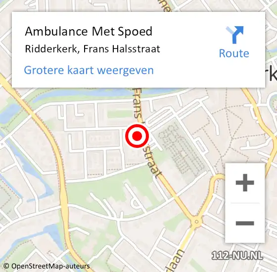 Locatie op kaart van de 112 melding: Ambulance Met Spoed Naar Ridderkerk, Frans Halsstraat op 15 juli 2023 11:08