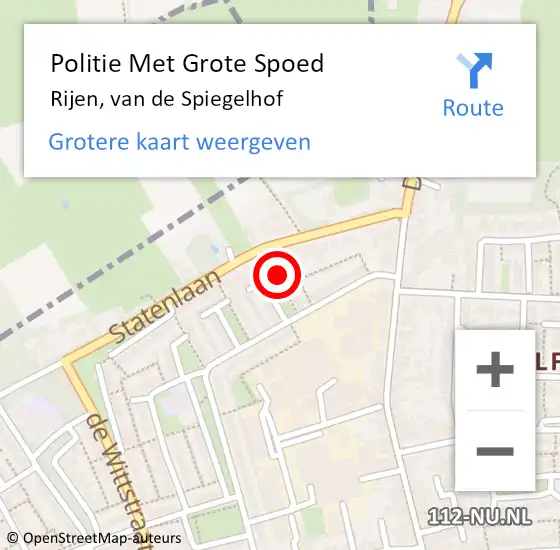 Locatie op kaart van de 112 melding: Politie Met Grote Spoed Naar Rijen, van de Spiegelhof op 15 juli 2023 11:21