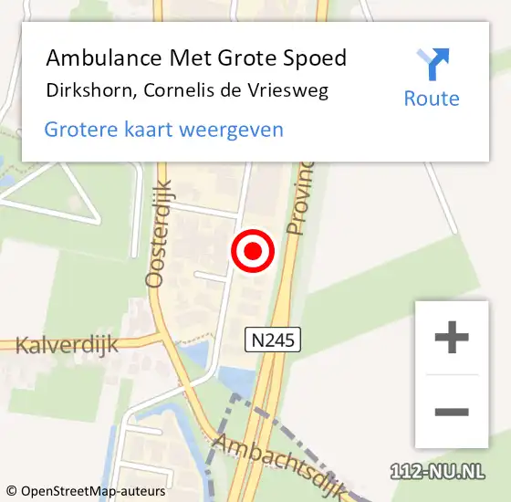 Locatie op kaart van de 112 melding: Ambulance Met Grote Spoed Naar Dirkshorn, Cornelis de Vriesweg op 15 juli 2023 11:26