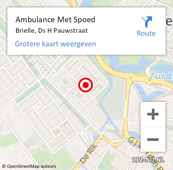 Locatie op kaart van de 112 melding: Ambulance Met Spoed Naar Brielle, Ds H Pauwstraat op 15 juli 2023 11:45