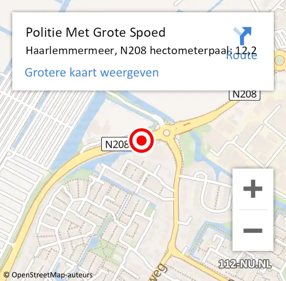 Locatie op kaart van de 112 melding: Politie Met Grote Spoed Naar Haarlemmermeer, N208 hectometerpaal: 12,2 op 15 juli 2023 12:16
