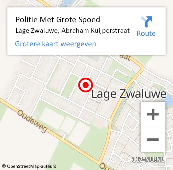 Locatie op kaart van de 112 melding: Politie Met Grote Spoed Naar Lage Zwaluwe, Abraham Kuijperstraat op 15 juli 2023 12:41