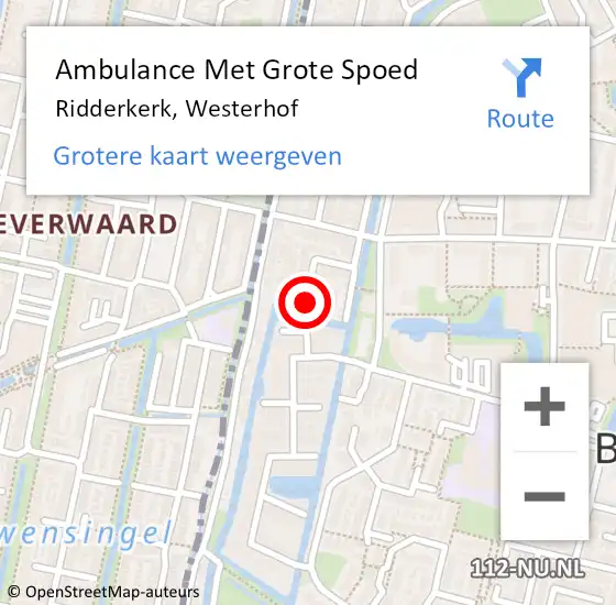 Locatie op kaart van de 112 melding: Ambulance Met Grote Spoed Naar Ridderkerk, Westerhof op 15 juli 2023 12:47