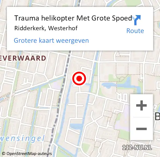 Locatie op kaart van de 112 melding: Trauma helikopter Met Grote Spoed Naar Ridderkerk, Westerhof op 15 juli 2023 12:48