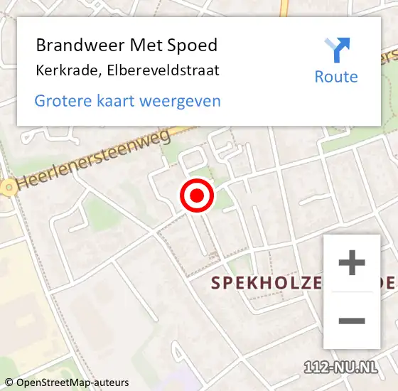 Locatie op kaart van de 112 melding: Brandweer Met Spoed Naar Kerkrade, Elbereveldstraat op 15 juli 2023 12:51