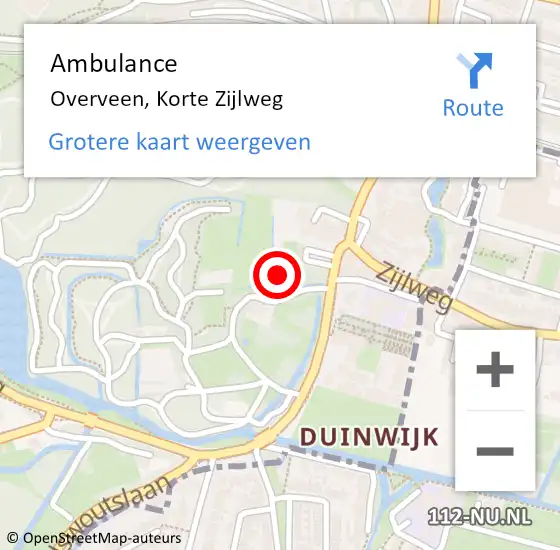 Locatie op kaart van de 112 melding: Ambulance Overveen, Korte Zijlweg op 15 juli 2023 13:03