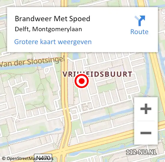 Locatie op kaart van de 112 melding: Brandweer Met Spoed Naar Delft, Montgomerylaan op 15 juli 2023 13:14