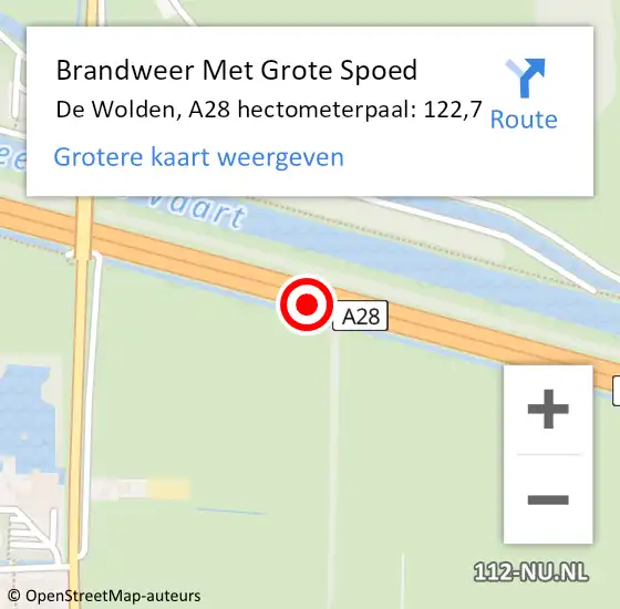 Locatie op kaart van de 112 melding: Brandweer Met Grote Spoed Naar De Wolden, A28 hectometerpaal: 122,7 op 15 juli 2023 13:35