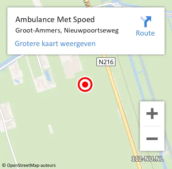 Locatie op kaart van de 112 melding: Ambulance Met Spoed Naar Groot-Ammers, Nieuwpoortseweg op 15 juli 2023 13:35