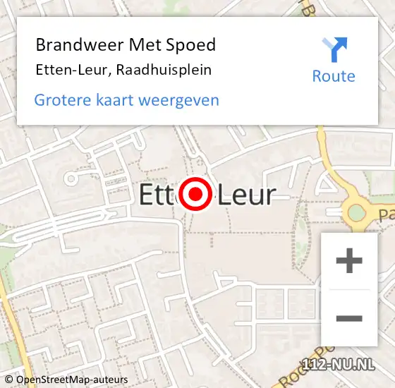 Locatie op kaart van de 112 melding: Brandweer Met Spoed Naar Etten-Leur, Raadhuisplein op 15 juli 2023 13:39